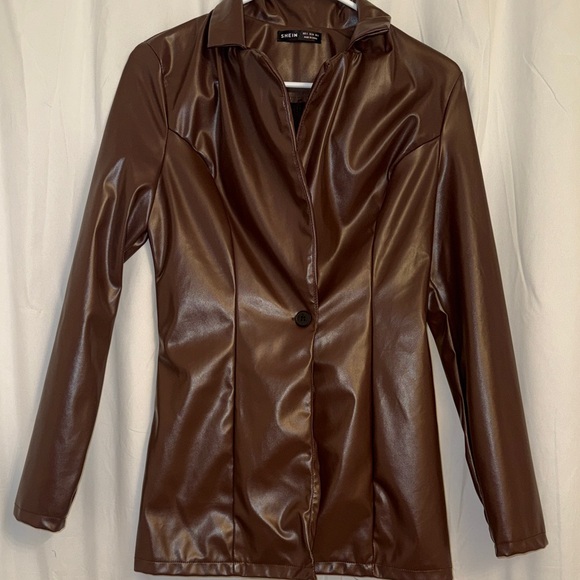 SHEIN Jackets & Blazers - Faux Leather Women's Jacket- Brown